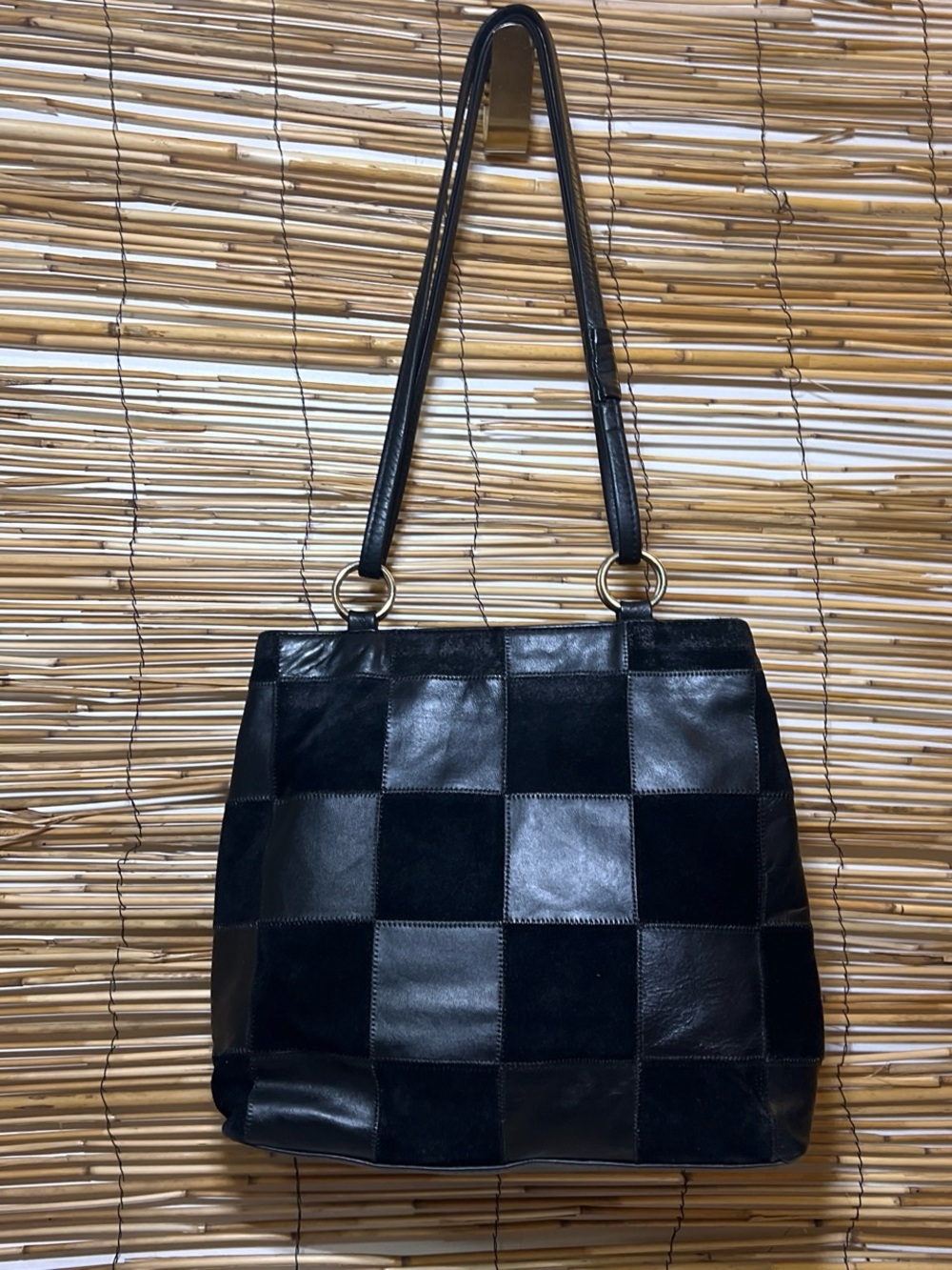 Black Patchwork Leather Shoulder Bag - Classic Women’s Tote
